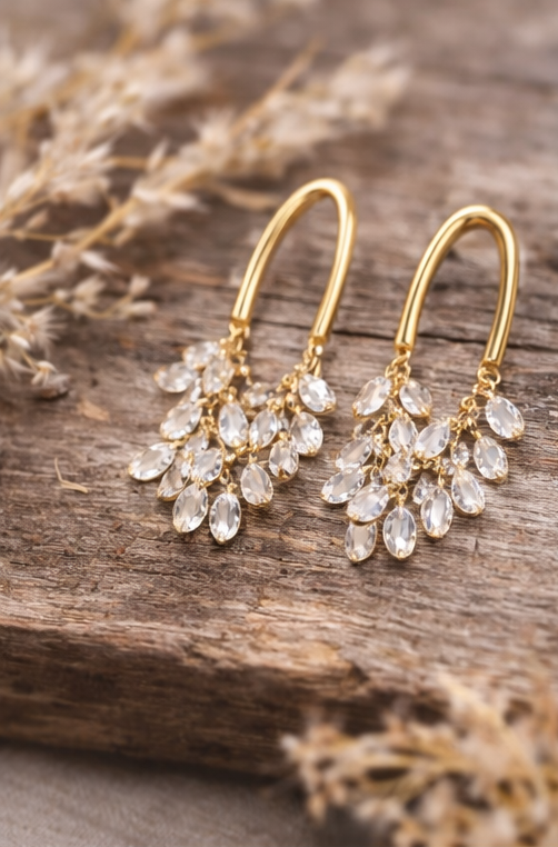Crystal Cascade Gold Hoops