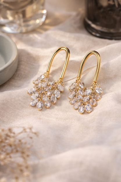 Crystal Cascade Gold Hoops