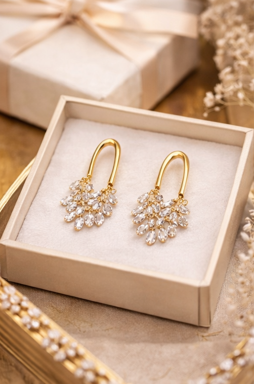 Crystal Cascade Gold Hoops