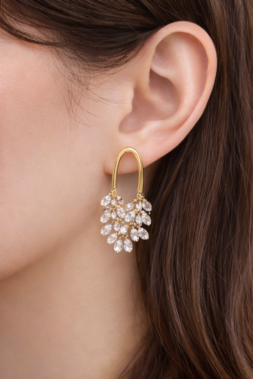 Crystal Cascade Gold Hoops